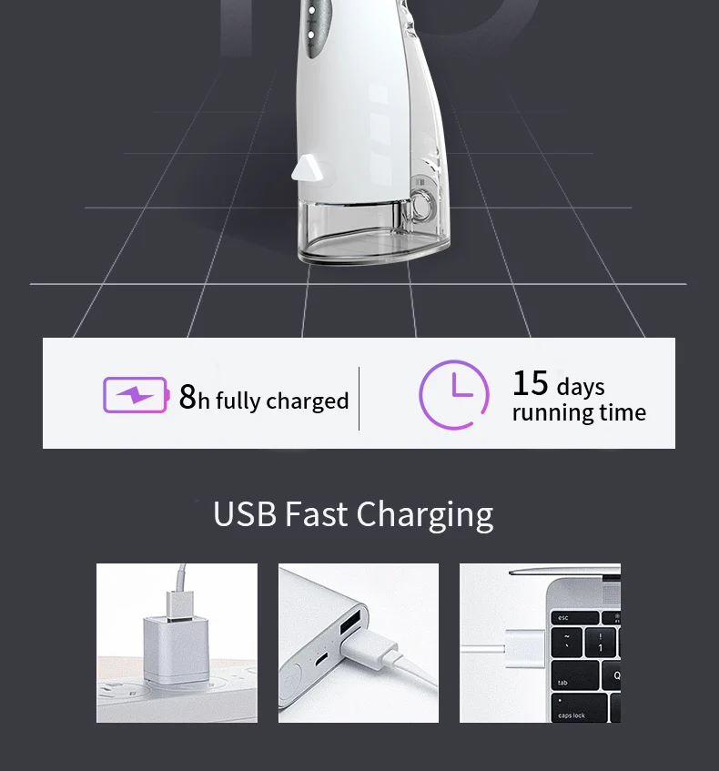 Oral sem Fio Jato de Água Dentes à Prova Irrigador Água Elétrica Dental Flosser Usb Recarregável Portátil Floss d3 3 Modos Mod. 1216452 14 flosser usb recarregável portátil jato de água