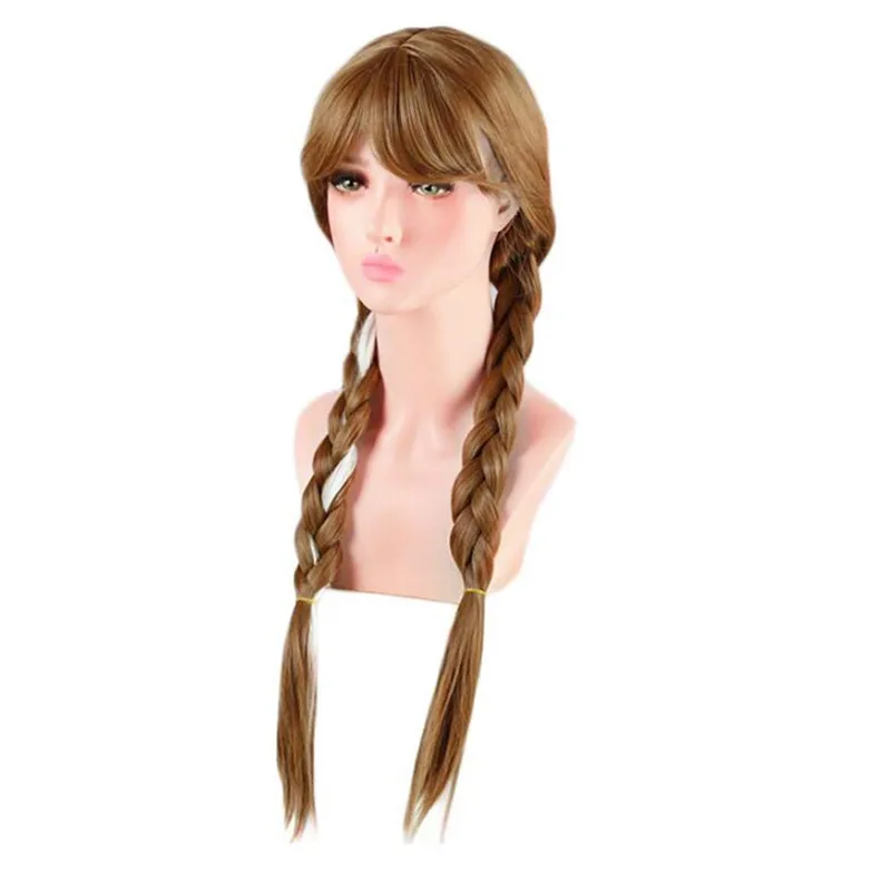 Ebingoo Anime Cosplay Princess Anna Wig Blonde Brown Braided Synthetic Fake Hair Halloween Costume Wigs for Adults