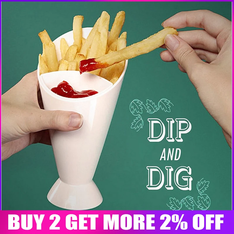 

Simple and Practical Home Kitchen Potato Tool Tableware 2 in 1 French Fry Cone with Dipping Cup High Quality