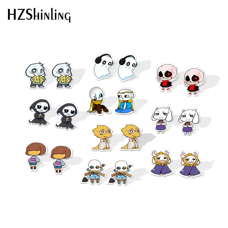 Акриловые сережки Sans Undertale гвоздики из эпоксидной смолы для видеоигр Усадочные