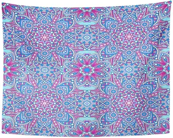 

Tapestry Laced with Floral and Geometric Oriental Ornamental Embellished Tiles Mandala Indian Motive Boho Tapestries Wall