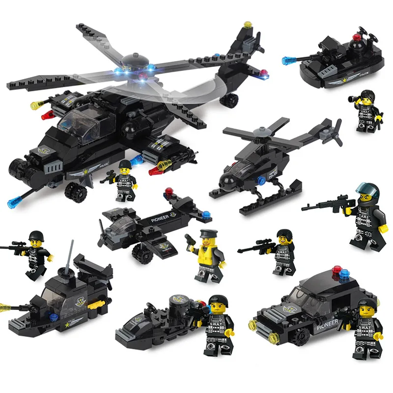 

Building Blocks Helicopter Military SWAT Black Hawk Helicopter Battle Airplane Assembled Children Boy ENLIGHTEN Educational Toy