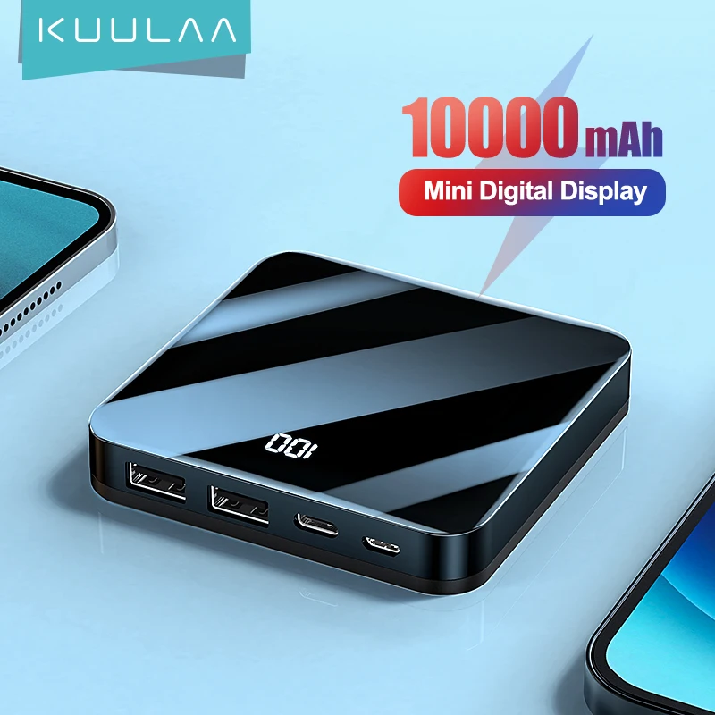 KUULAA-Banco de energía de 10000 mAh para móvil, Powerbank de carga portátil, cargador de batería externo de 10000 mAh con espejo, para Xiaomi Mi
