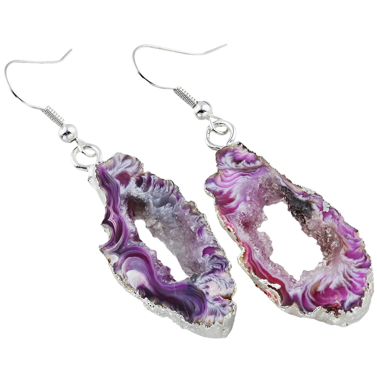 Natural Agate Stone Drop Earrings for Women, Druzy Agate Geode Crystal Quartz Dangle Hook Earrings for Girls