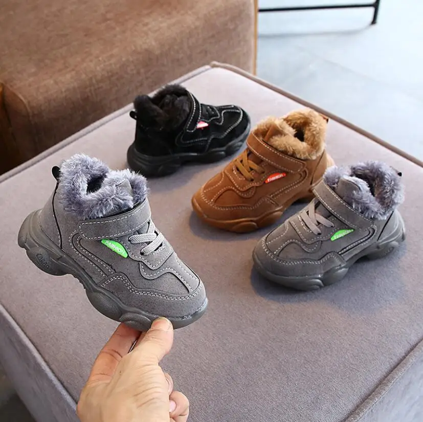 

Kids Sneaker 2019 Winter Autumn Child Leather Shoes Boys Girls Baby Running Shoes Soft Bottom Plush Warm Shoes Sports Sneakers