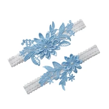 2 шт. Свадебная подвязка темно-синяя белая Цветочная вышивка сексуальные подвязки для женщин/невесты облегающее кольцо свадебное кружевное кольцо на ногу петля