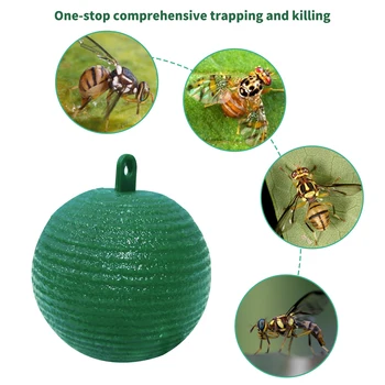

1/5PCS Hanging Fly Trap Ball Fruit Fly Catcher Sticky Outdoor Disposable Wasp Bee Armyworm Ball Gardening Supplies Green Yellow