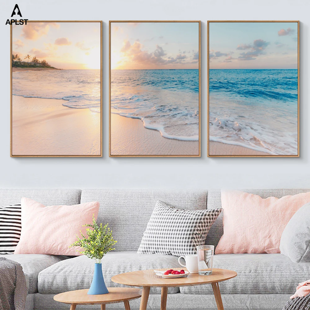 4 Panel Seascape And Beach Ocean Picture Prints On Canvas Wall Art Poster 