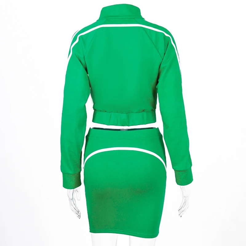 Hugcitar/, укороченная куртка в полоску с длинными рукавами и молнией, юбка, комплект из 2 предметов, осенне-зимний женский топ, спортивный костюм