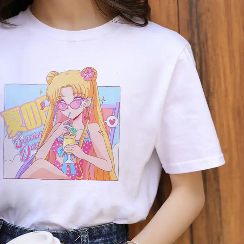 女性ullzangおかしいアニメ猫tシャツ90s韓国スタイルtシャツファッショングラフィックトップtシャツ女性セーラームーンかわいい原宿tシャツ Tシャツ Aliexpress