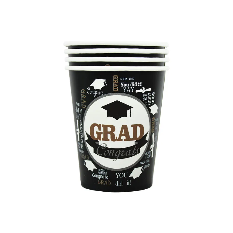 Congratulations Graduation 2021 Disposable Tableware Black Doctor Hat Print Paper Plate Cups Napkins graduation party decoration