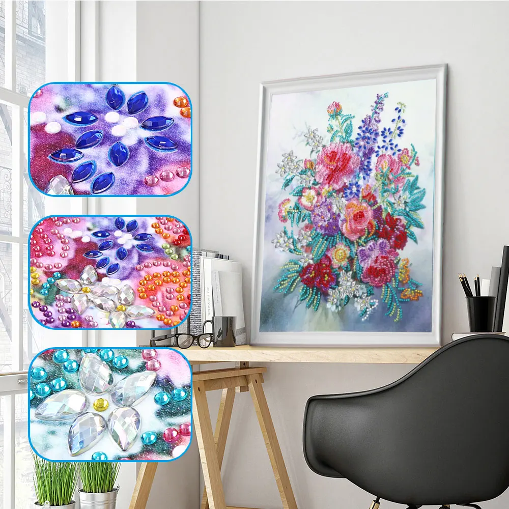

Special Shaped Diamond Painting 5D Diamond Embroidery Cross Stitch Beautiful Flowers Rhinestone Picture Mosaic Home Decoration