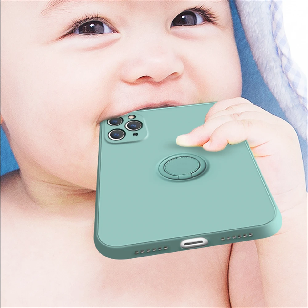 

Ultra-thin Food grade silicone Case For iPhone 11 Pro Max with Ring holder Soft Liquid Matte Silicone Back Cases for iPhoneX