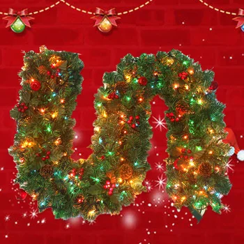 

1.8m Artificial Christmas Fireplace Garland Wreath With Light Pine Tree Ornament Christmas Tree DIY Hanging Rattan Garland Decor