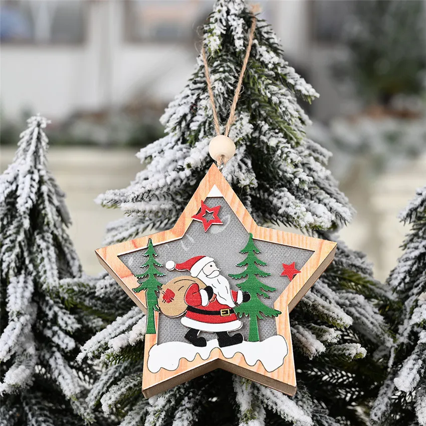 Креативный светодиодный светильник, подвесная Рождественская елка, подвеска, звезда, автомобиль, сердце, деревянные украшения, рождественские, вечерние, новогодние украшения - Цвет: 01-Santa Claus