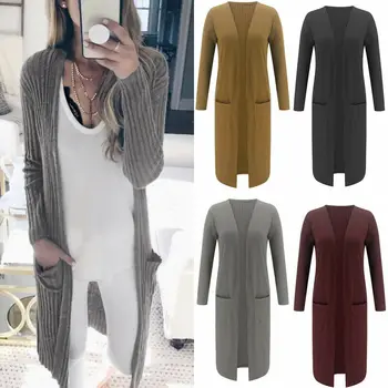 

S-XL Autumn Winter Womens Loose Long Sleeve Pocket Cardigans Chunky Knitted Coat Oversied Jumper