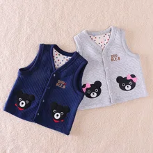 Стиль, жилет с подкладкой из чистого хлопка для мужчин и женщин, для детей, Осень-зима, с милой аппликацией черного медведя, два цвета, универсальный Пояс