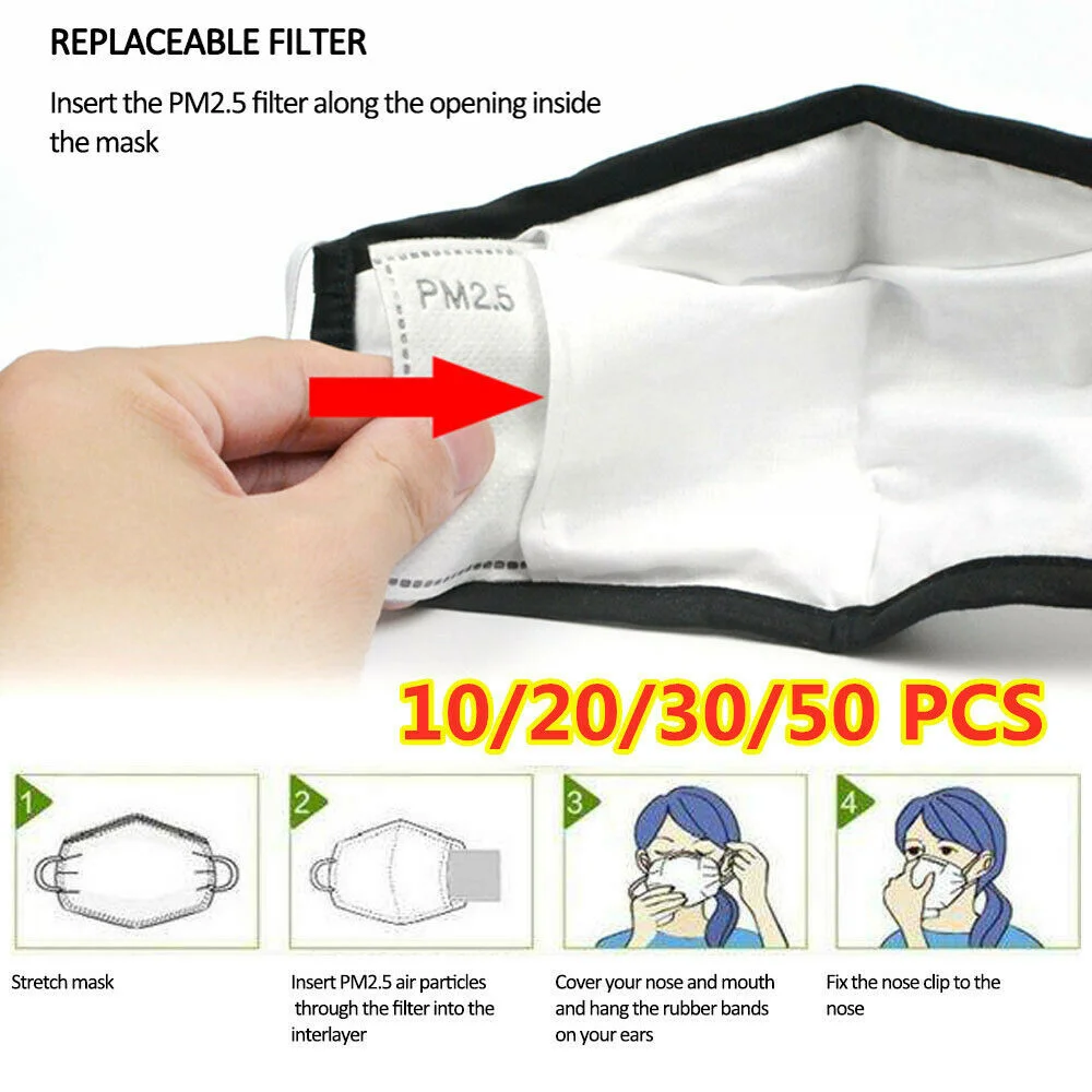 10/20/30/50 PCS PM2.5 Filter Paper Anti Haze Mouth Mask Anti Dust Mask Activated Carbon Filter Paper Health Care 2