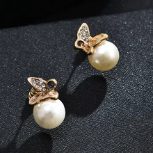 Серьги-гвоздики из искусственного жемчуга женские модные ювелирные изделия кристалл Brincos Pendientes бабочка серьги с бантами для женщин леди