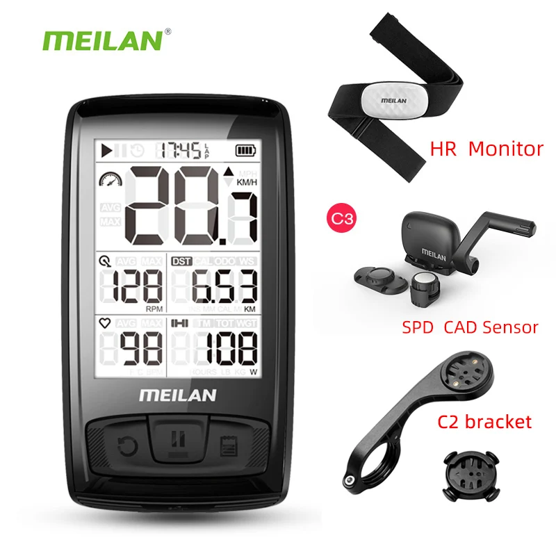 Meilan-ordenador GPS para bicicleta, velocímetro BLE4.0, conexión con  Monitor de cadencia/HR/medidor de potencia (no incluido), M1