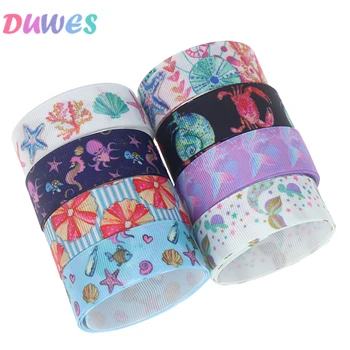 

DUWES 50yards fish sea animals Printed Grosgrain Ribbon Accessory Hairbow Headwear Decoration DIY Wholesale OEM D1142