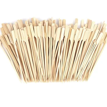 

300 10-Inch Bamboo Kebabs Extra Long Flat Wooden Skewers with Flag Paddle Handles