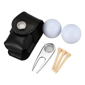 

7PCS/Set Golf Ball Bag Holder Clip Leather Waist Pack Utility Pouch Golf Training Aids with Ball Tees Divot Golf Sports Equipmen