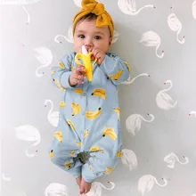 Комбинезон с бананами для новорожденных мальчиков и девочек, Детский костюм, мягкие пижамы, комбинезон с длинными рукавами и пуговицами, осенняя одежда для мальчиков