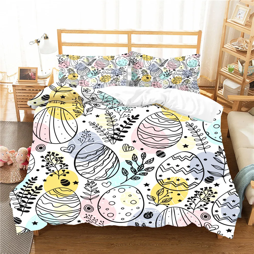 

Quilts and Bedding Sets Easter Egg Printed Bed Linens Home Textiles with Pillowcase Bedroom Clothes Duvet Cover King Queen Size