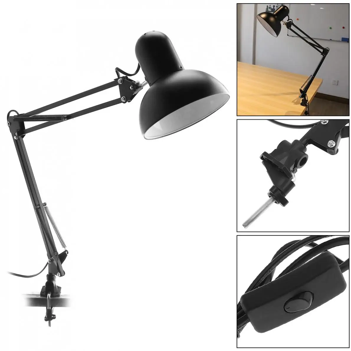 LED Desk Lamp BANGWEIER Black Flexible Swing Arm Clamp Mount Lamp Office Studio Home Table Desk Light 