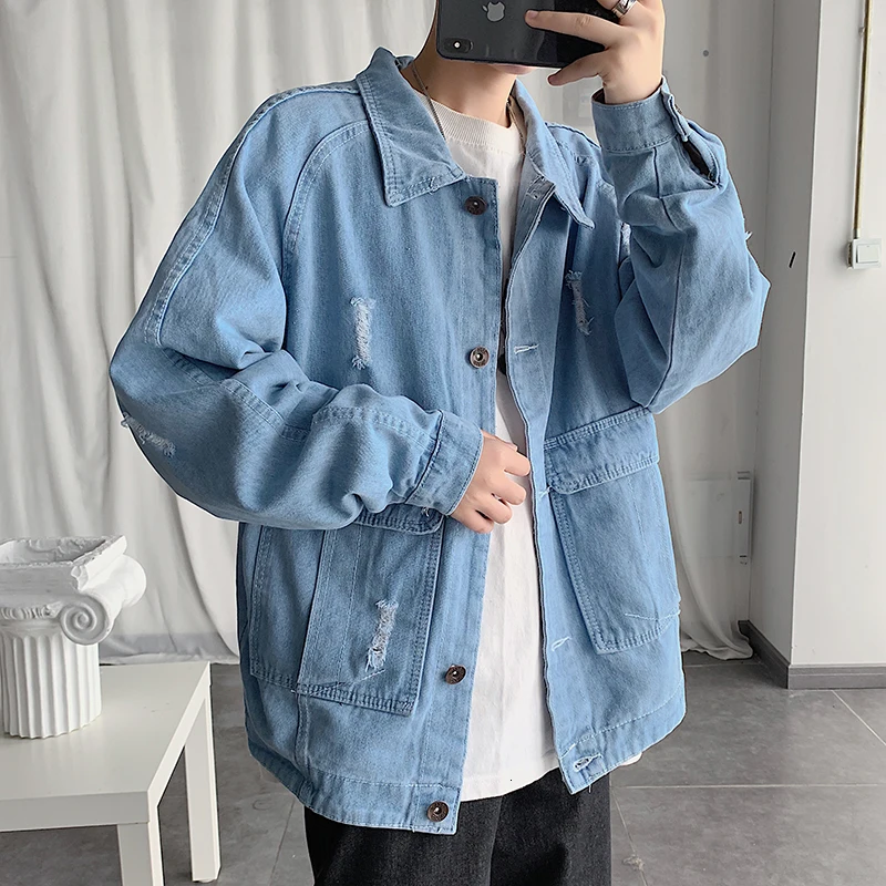 

UYUK2019 autumn and winter new loose casual fashion trend lapel single-breasted large size literary youth denim men's jackets