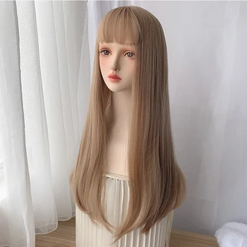 

MANWEI Blonde Synthetic Wig with Bangs Long Straight Natural Headline Heat Resistant Hair Cosplay Party Wigs for Women