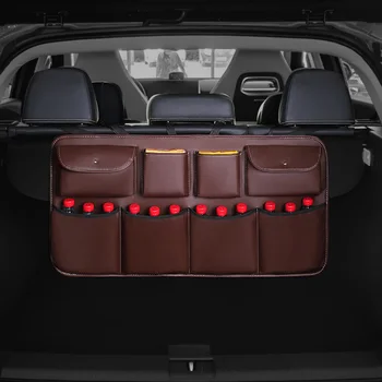 

LEEPEE PU Leather Auto Stowing Tidying Multi Hanging Nets Pocket Car Styling Car Rear Seat Back Storage Bag Car Trunk Organizer