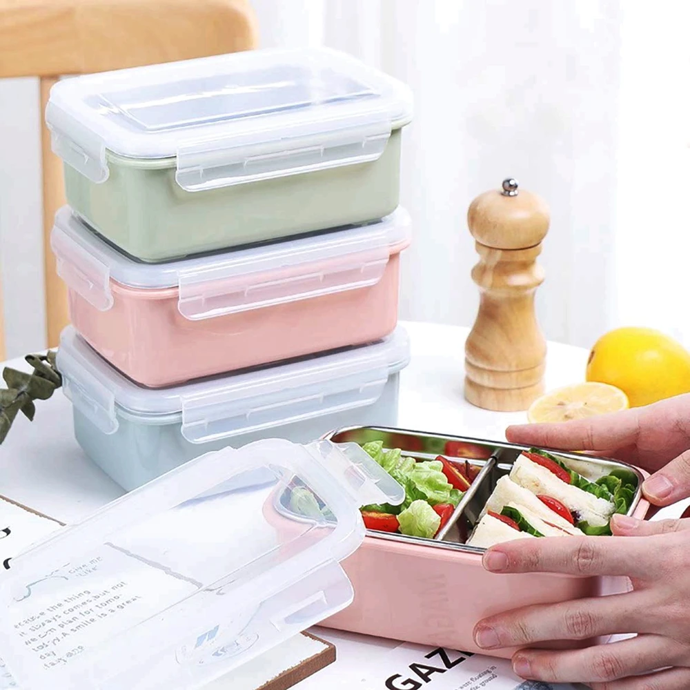Bento Box 2 отделения из нержавеющей стали Ланч-бокс для взрослых и детей Порционный контроль ланч-контейнеры герметичные 28 унций BPA бесплатно