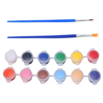 

12 Colors 2 Paint Brushes Paints Set Oil Painting Watercolor Hand Wall Painting