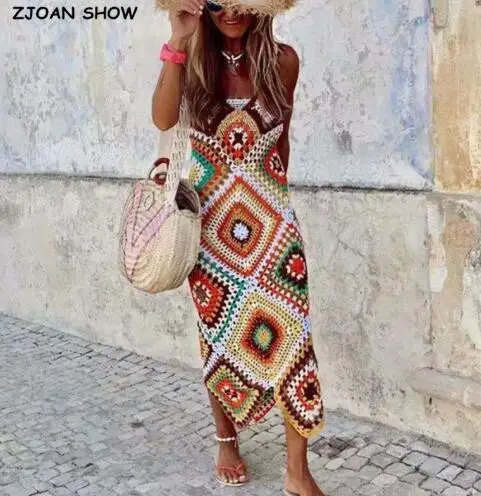 2020 BOHO Lacing up Colored Striped Hand crochet Cardigan Sweater Women Bandage Mini Short Shorts Half Sleeve Tops 2 Pieces Set