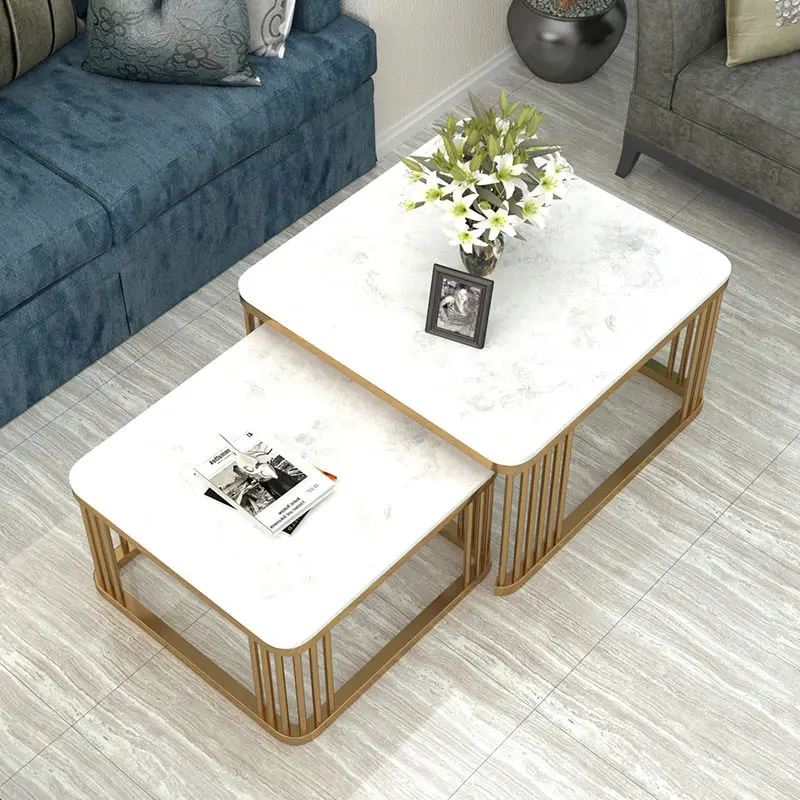 Square Marble Top Convertible Coffee table combination 1