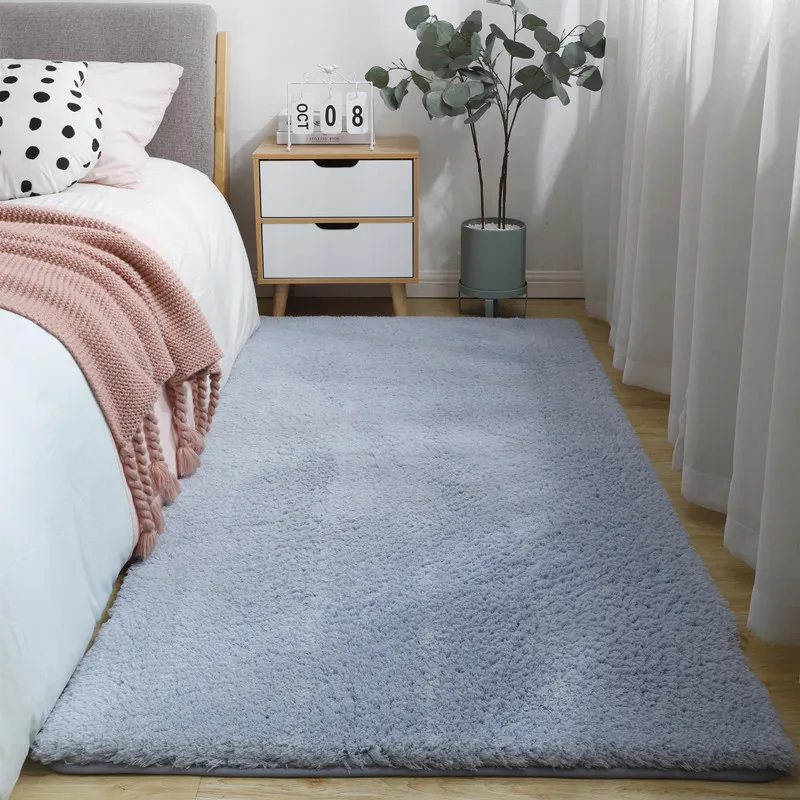 

Fluffy Square Carpet Rugs For Bedroom Living Room Study Decor Solid Color Bedside RugThick Soft Plush Anti-Slip Carpet Child Rug