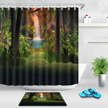 

Tropical Rainforest Waterfall Bathroom Shower Curtain Waterproof Polyester Fabric Shower Curtain Decoration For Home Bathroom