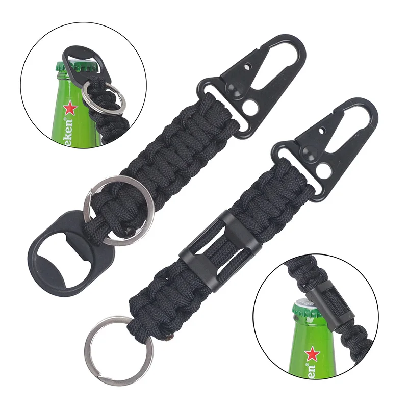 

1 pc Bottle Opener Paracord Keychain with Metal HK Snap Hook Keyring for EDC Survival Kit Hiking Camping Bag Backpack