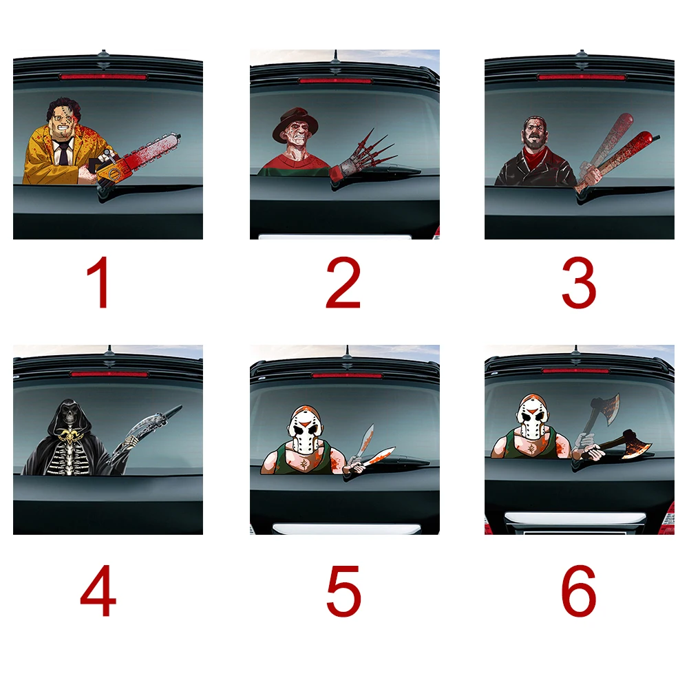 PVC Vehicle Printed Cartoon Decal Wiper Sticker Auto DIY Halloween Rear Windshield Removable Horror Reusable Car Styling