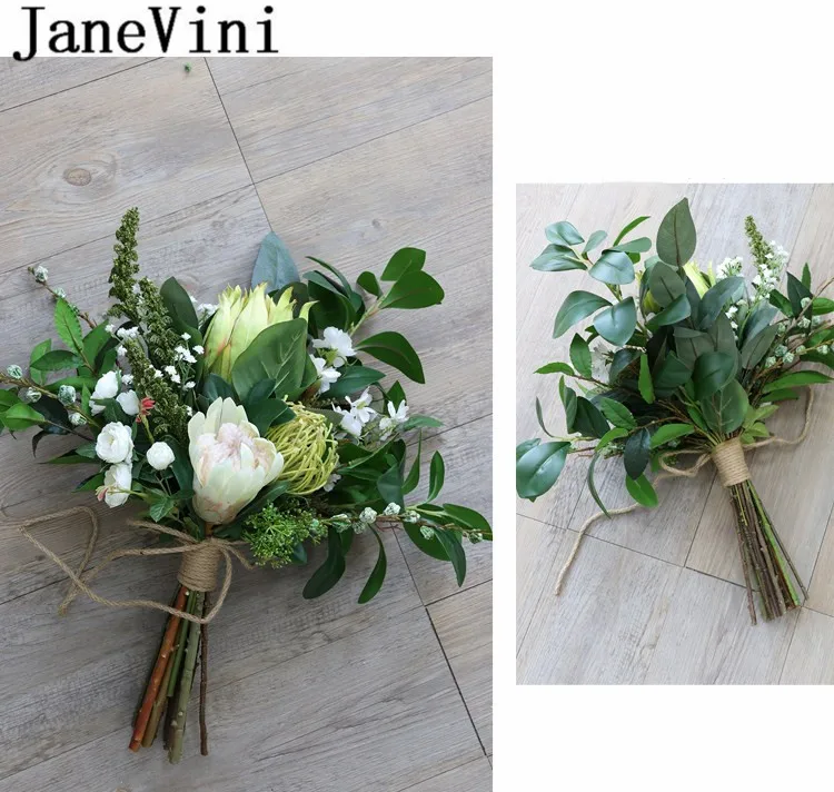 JaneVini винтажный зеленый букет невесты, искусственные цветы для свадебных букеты невесты аксессуары для рук