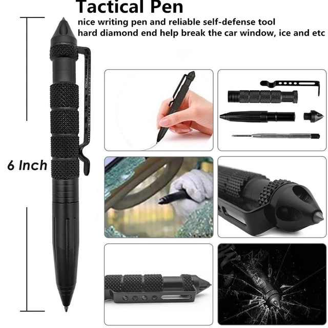 Bolígrafo táctico militar profesional, bolígrafo de autodefensa,  interruptor de vidrio de emergencia con Una multiherramienta EDC, cuchillo  para tarjetas de crédito para hombres y papá - AliExpress