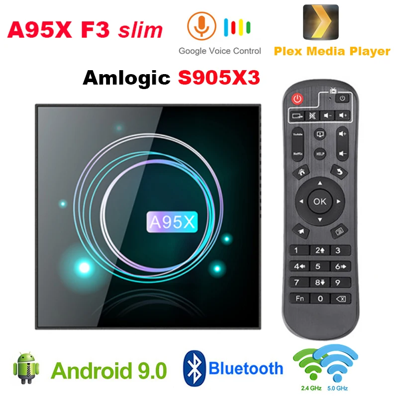 A95X F3 тонкий Amlogic S905X3 ТВ приставка Android 9,0 четырехъядерный Смарт Мини ПК 4 Гб 64 Гб ТВ приставка двойной Wifi PLEX медиа сервер Google Voice