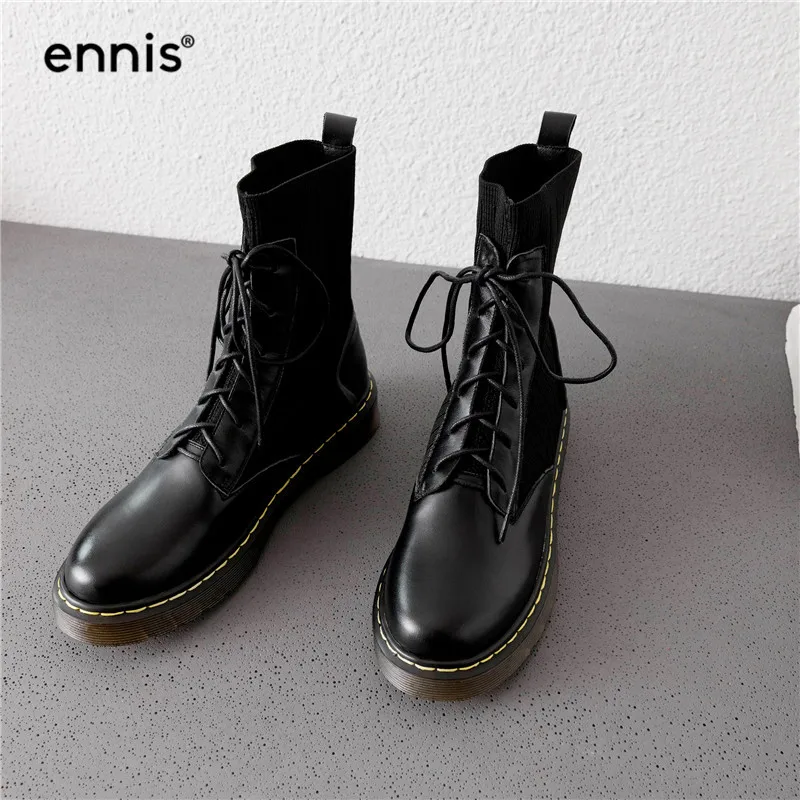 ENNIS/ г.; дизайнерские ботинки; обувь martin; женские ботильоны из натуральной кожи; вязаные эластичные ботинки на платформе со шнуровкой; обувь на плоской подошве; A9170