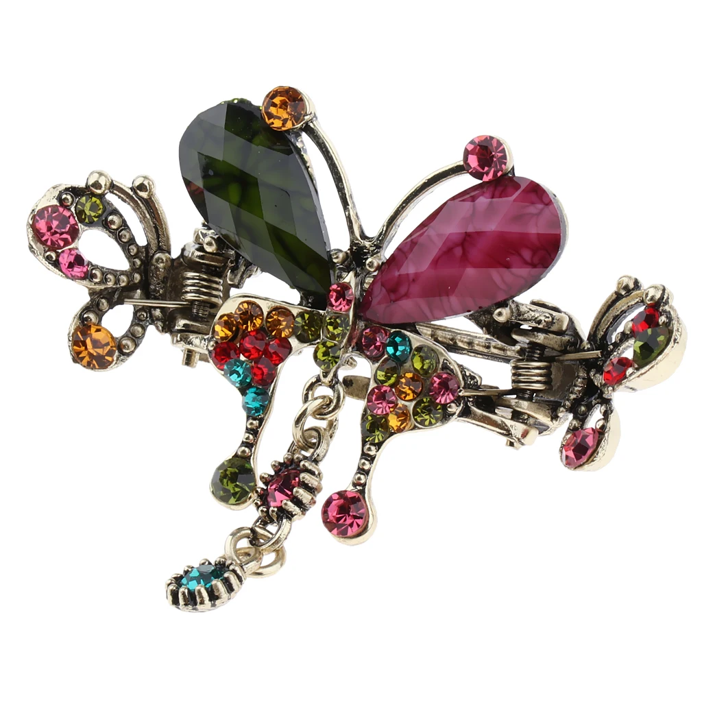 Vintage Butterfly Design No-slip Grip Metal Mini Jaw Clip,Rhinestone and Crystal Hair Claw Clip