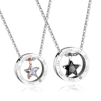 

New Couple Necklace Circle Star Pendant Women Men Sweet Necklaces Jewelry Engraved Words You Are The Favorite Of My Life