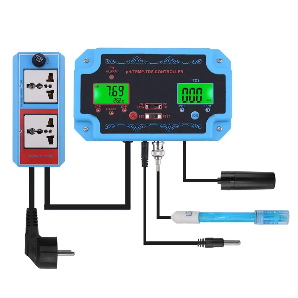 US plug 110V Онлайн pH/TDS/TEMP тестер метр Датчик качества воды pH контроллер разъем реле Repleaceable электрод Тип BNC зонд США ЕС plug - Цвет: US plug 110V