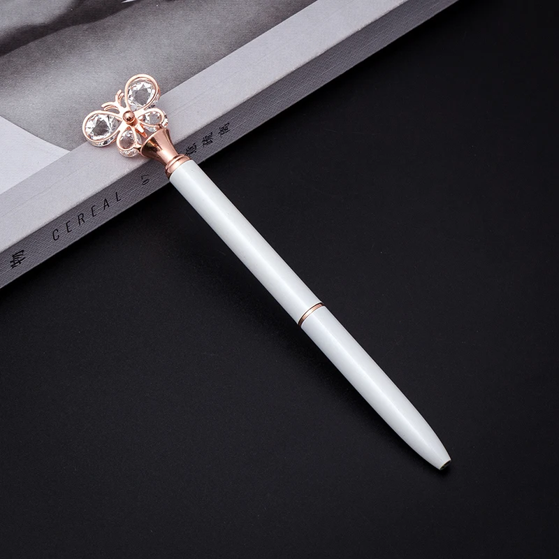 50 Pcs Crystal Butterfly Ball Point Pen Bullet Tip Metal Ball Pen Student Office Stationery Writing Pen Black Refill Wholesale