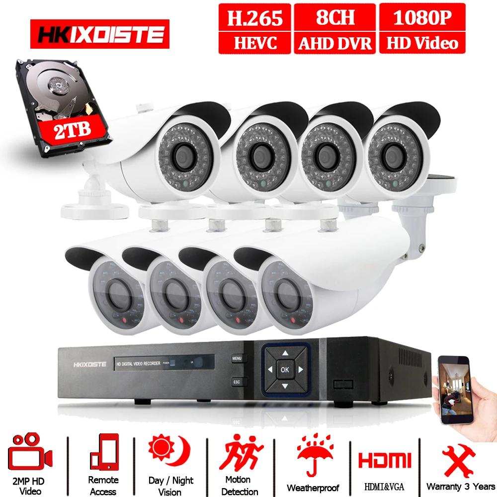 8CH 1080P HDMI DVR HD Крытая уличная камера безопасности SONY система 8 канальный CCTV набор шт